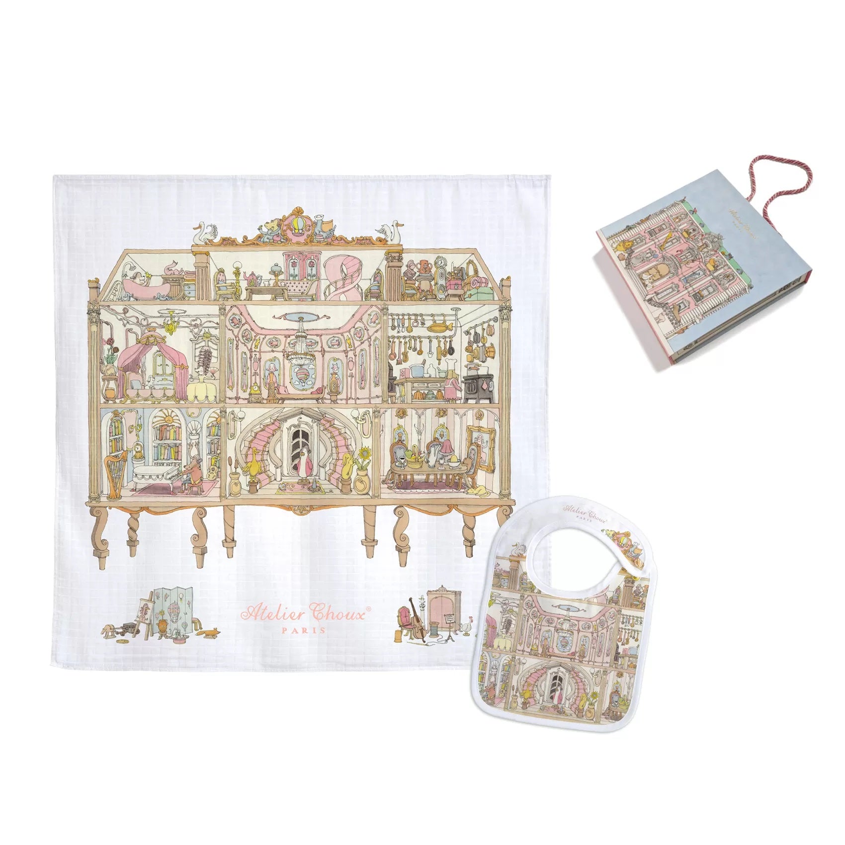 ドールハウス] ギフトBOX入りセット(毛布 + スタイ) / アトリエシュー