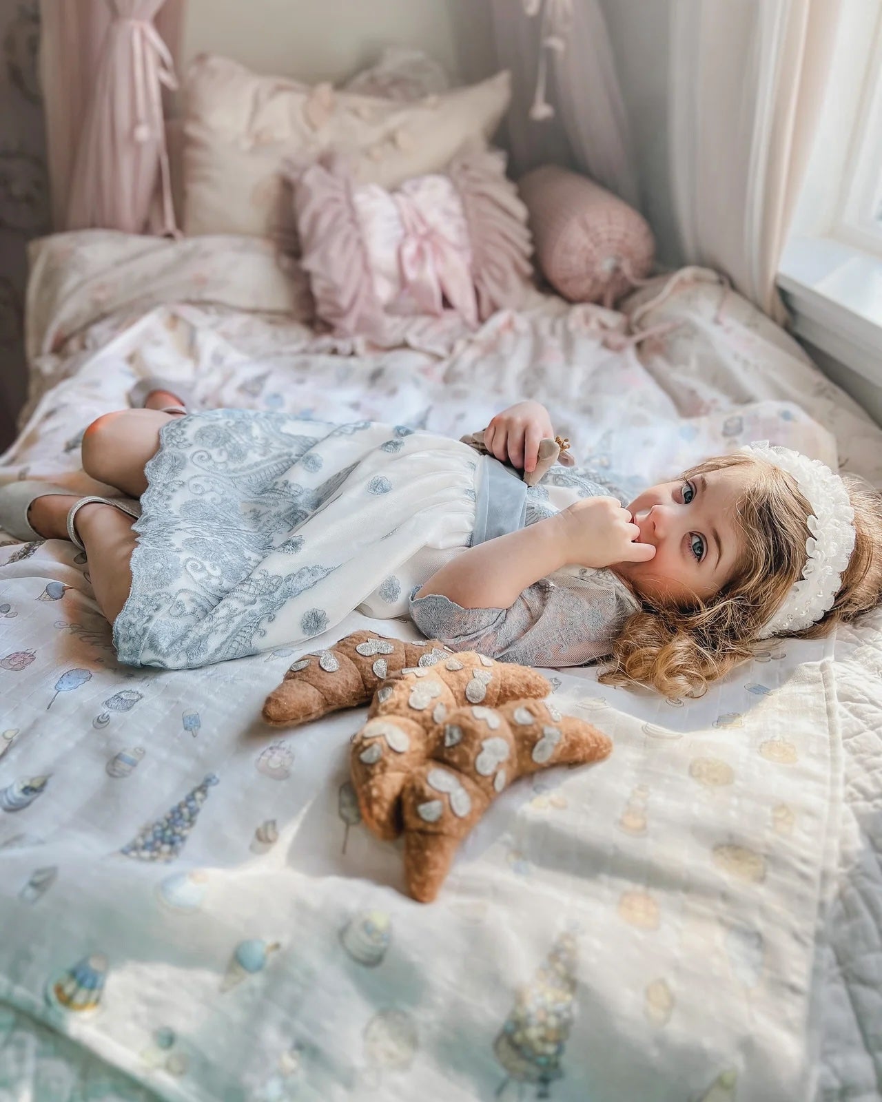 スイーティ・パイ・ブルー] オーガニックコットン・おくるみ毛布