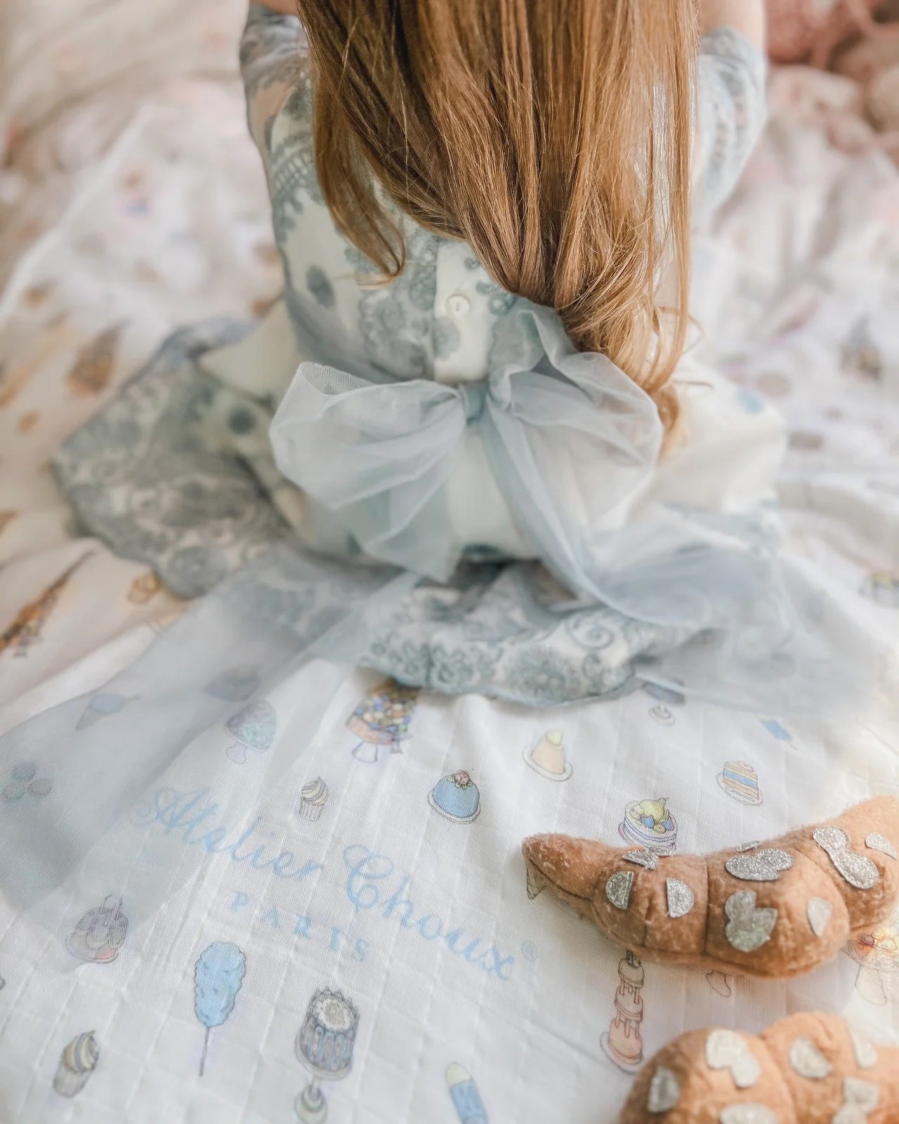 [スイーティ・パイ・ブルー] オーガニックコットン・おくるみ毛布 /  アトリエシュー Atelier Choux  ※単品ご購入はラッピング対象外です